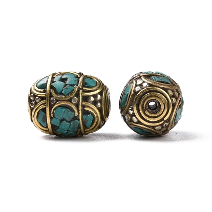 Abalorios estilo tibetano hecho a mano, con hallazgos de latón y turquesa sintética, oval, oro antiguo