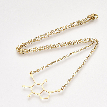 201 Stainless Steel Pendant Necklaces, with Cable Chains, Dopamine Molecular Structure