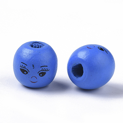 Spray Painted Natural Wood Beads, Round with Face