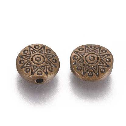 Perles en alliage de style tibétain, sans plomb et sans cadmium, plat et circulaire avec étoile, environ 10 mm de diamètre, épaisseur de 4mm, trou: 1.5 mm.