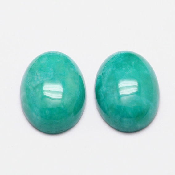 Cabochons imitation amazonite, synthétique, teint, ovale