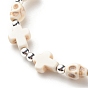 Bracelet extensible en perles de turquoise synthétique (teint) avec croix et tête de mort, bijoux de pierres précieuses d'halloween pour femmes