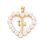 Laiton avec pendentifs en plastique ABS imitation perles, coeur avec charme de prêtre