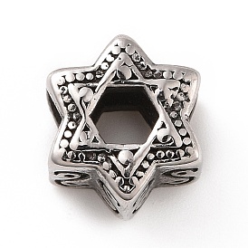 304 Stainless Steel European Beads, Large Hole Beads, Star of David