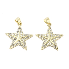 Rack Plating Star Brass Micro Pave Cubic Zirconia Pendants, Cadmium Free & Lead Free, Long-Lasting Plated, Real 18K Gold Plated