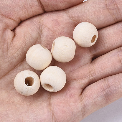 Unfinished Natural Wood European Beads, Lager Hole Beads, Round