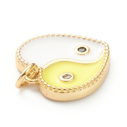 Micro cuivres ouvrent pendentifs zircone cubique, avec l'émail, plaqué longue durée, réel 18 k plaqué or, coeur avec yin yang