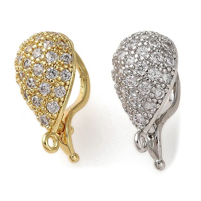 Brass Micro Pave Clear Cubic Zirconia Twister Clasps, Cadmium Free & Lead Free, Teardrop, Long-Lasting Plated