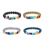 Natural & Synthetic Gemstone Chips Stretch Bracelet with Alloy Cross, 7 Chakra Jewelry for Women