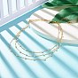 Round Plastic Pearl Beaded Triple Layer Necklace, Brass Chain Necklace for Women