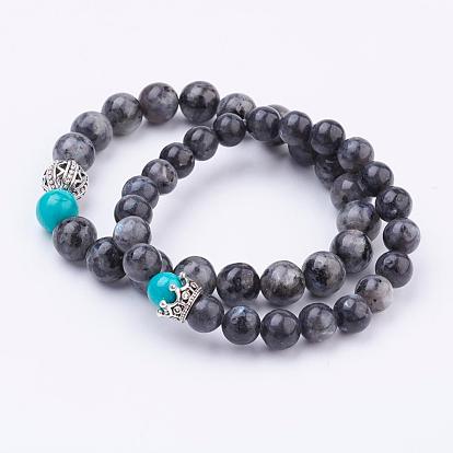 Couples Natural Gemstone Stretch Bracelets, with Alloy Findings