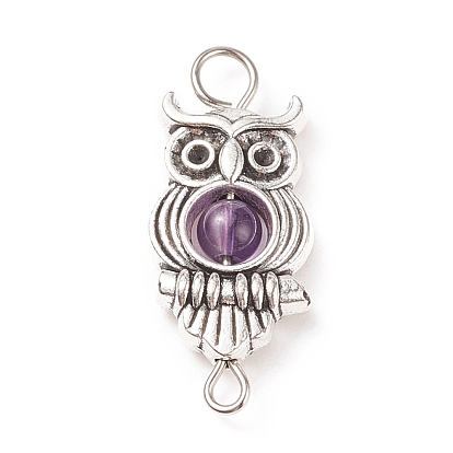 Tibetan Style Alloy Links Connector, with Natural Stone, Owl