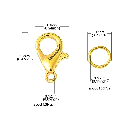 50Pcs Zinc Alloy Lobster Claw Clasps, Parrot Trigger Clasps, Jewelry Making Findings, with 150Pcs Iron Open Jump Rings