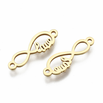 201 Stainless Steel Links Connectors, Laser Cut, for Valentine's Day, Infinity with Word Love