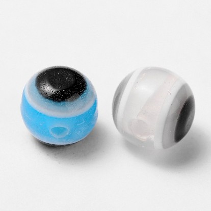 Evil Eye Resin Beads, Round, 6x5mm, Hole: 1mm