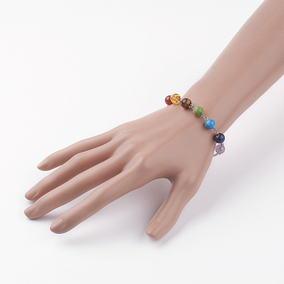 Chakra Jewelry, 304 Stainless Steel Bracelets, with Gemstone and Lobster Claw Clasps