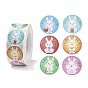 Easter Theme Self Adhesive Paper Sticker Rolls, with Rabbit Pattern, Round Sticker Labels, Gift Tag Stickers