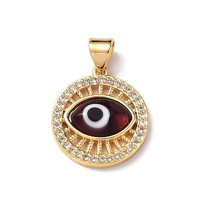 Lampwork Evil Eye Pendants with Clear Cubic Zirconia, Real 18K Gold Plated Brass Findings, Lead Free & Cadmium free