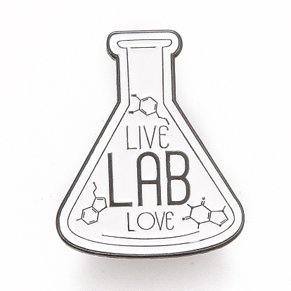 Mot live lab love broche, pour les élèves enseignants, Insigne en alliage en forme de flacon pour vêtements de sac à dos, gris anthracite