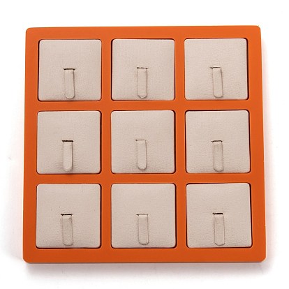 Resin Artificial Marble Finger Rings Display Tray, with 9 Grids PU Leather Holder, Jewelry Storage Box, Rectangle