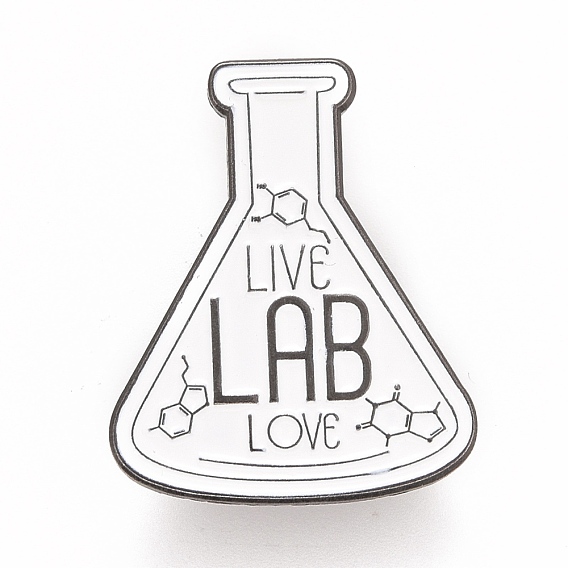 Word Live Lab Love Brooch, for Teachers Students, Flask Shape Alloy Badge for Backpack Clothes, Gunmetal