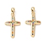Brass Micro Pave Colorful Cubic Zirconia Pendants, Long-Lasting Plated, Lead Free & Cadmium Free & Nickel Free, Cross