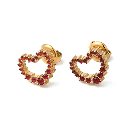 Boucles d'oreilles clous coeur creux strass, véritable 14k plaqué or 304 bijoux en acier inoxydable pour femmes