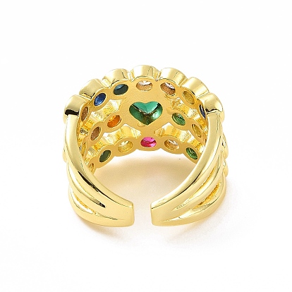 Красочное кольцо-манжета в форме сердца с кубическим цирконием, стойка с покрытием из латуни, тройная линия, широкое кольцо для женщин, без кадмия и без свинца