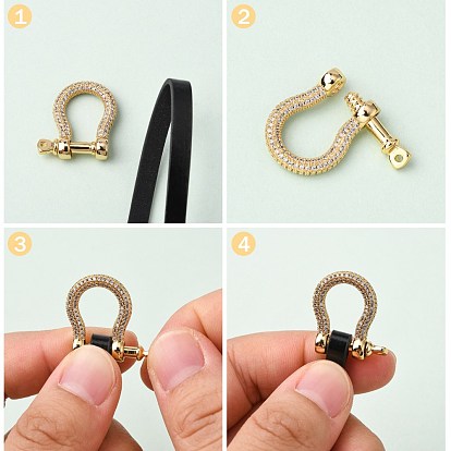 Fermoirs de manille d'ancrage à anneau en D en zircone cubique en laiton micro pavé clair, pour la fabrication de bracelets, sans nickel