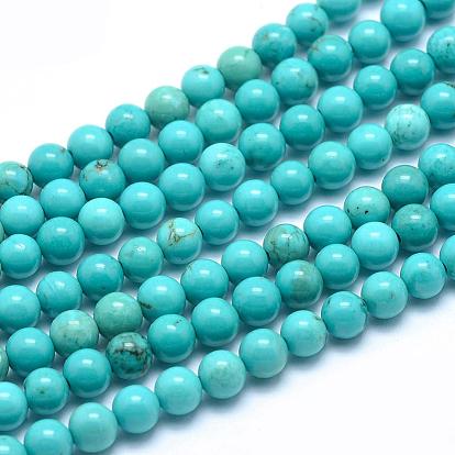 Brins de perles rondes en magnésite naturelle, teint, turquoise