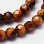 Natural Tiger Eye Beads Strands, Grade A, Faceted(64 Facets), Round Bead