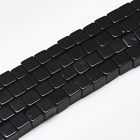 Natural Black Stone Beads Strands, Cube