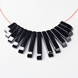 Non-Magnetic Synthetic Hematite Beads Strands, Graduated Fan Pendants, Focal Beads, Black, Rectangle