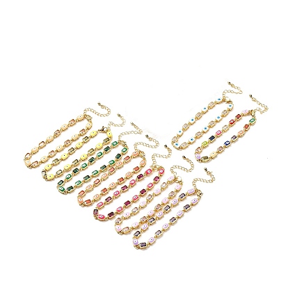 Bracelet chaîne à maillons rectangulaires en émail mauvais œil et zircone cubique, bijoux en laiton doré pour femme