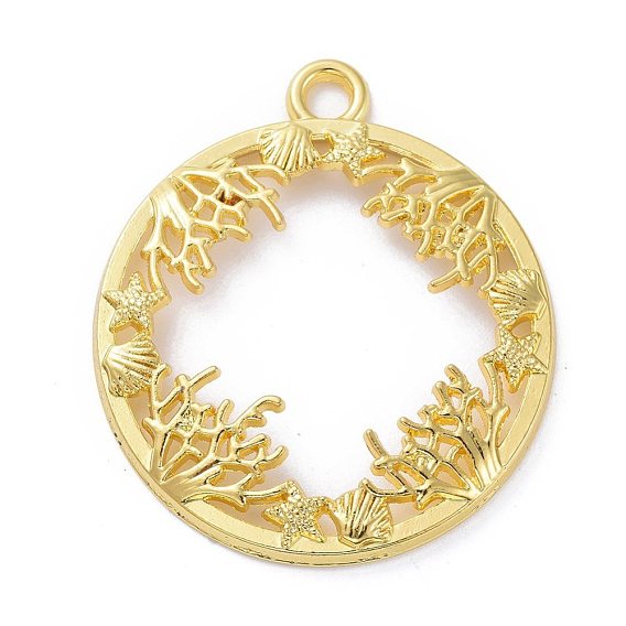 Zinc Alloy Open Back Bezel Pendants, For DIY UV Resin, Epoxy Resin, Pressed Flower Jewelry, Ring with Ocean Plants