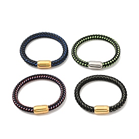 Microfiber Leather Braided Round Cord Bracelet with 304 Stainless Steel Clasp for Men Women