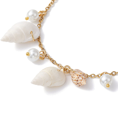Natural Spiral Shell & Glass Pearl Charm Anklets
