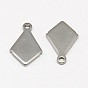 304 Stainless Steel Stamping Blank Tag Pendants, Diamond, 13x9x1mm, Hole: 1mm