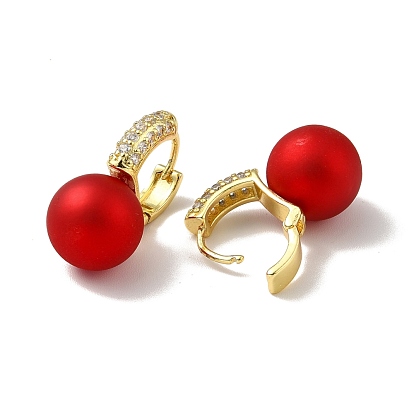 Red Plastic Pearl Dangle Hoop Earrings with Clear Cubic Zirconia, Brass Hinged Earrings for Women, Lead Free & Cadmium Free & Nickel Free