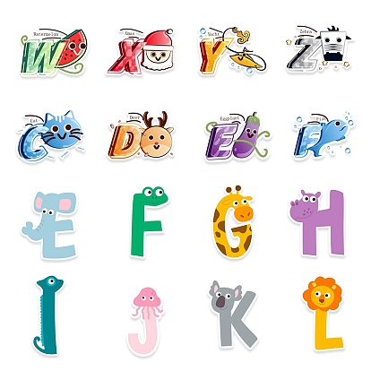 Autocollants imperméables en plastique pvc alphabet thème animal, colorées