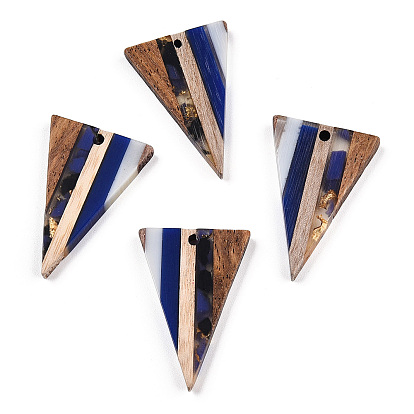 Transparent Resin & Walnut Wood Pendants, with Gold Foil, Triangle Charm