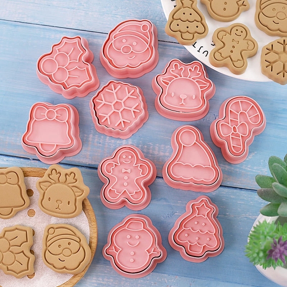 Cortadores de galletas de plástico con motivos navideños, moldes de galletas, herramienta para hornear galletas de bricolaje, dulces y santa claus y campana