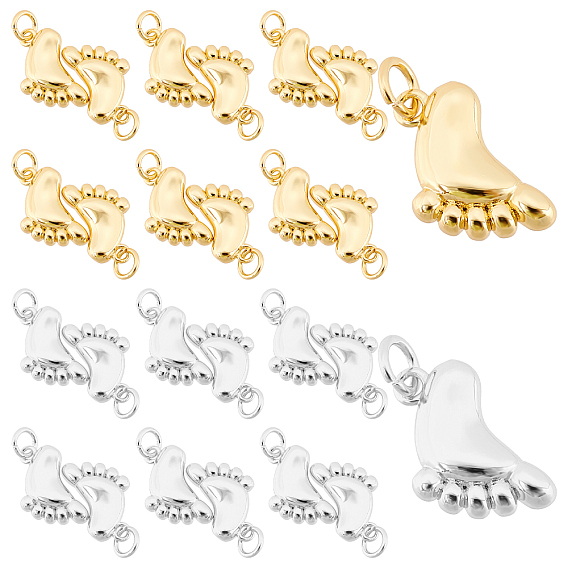 SUPERFINDINGS 12Pcs 2 Colors Brass Pendants, with Jump Ring, Footprint