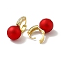 Red Plastic Pearl Dangle Hoop Earrings with Clear Cubic Zirconia, Brass Hinged Earrings for Women, Lead Free & Cadmium Free & Nickel Free