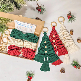 DIY Star Christmas Tree Tassel Pendant Decoration Macrame Kits, including Instruction Sheet, Cotton Rope and Wood Linking Ring