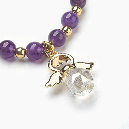 Perles naturelles mixtes de pierre étendent bracelets de charme, avec les accessoires en laiton et alliage, ange
