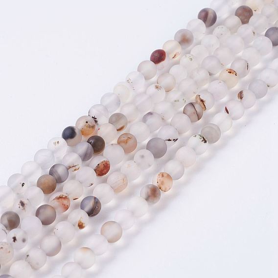 Natural Agate Beads Strands, Frosted, Round