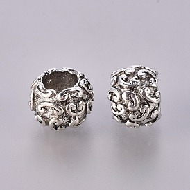 Tibetan Style Alloy European Large Hole Beads, Cadmium Free & Lead Free, Rondelle, 7.5x10mm, Hole: 4.5mm, about 550pcs/1000g