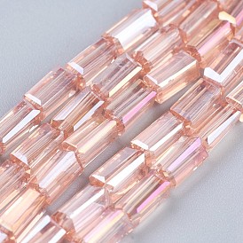 Electroplate Glass Beads Strands, AB Color Plated, Faceted, Cuboid
