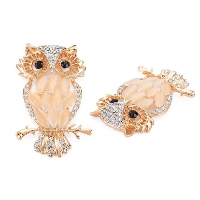 Rack Plating Alloy Crystal Rhinestone Cabochons, with Resin, Cadmium Free & Lead Free, Light Gold, Owl